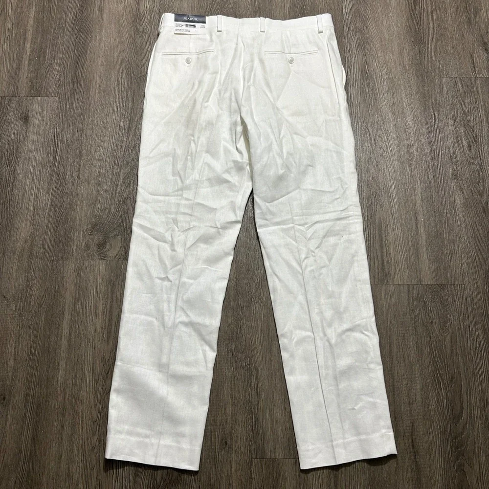 Jos. A. Bank Dress Pants 33x30 White Slim Fit Linen Cotton Flat Front New NWT